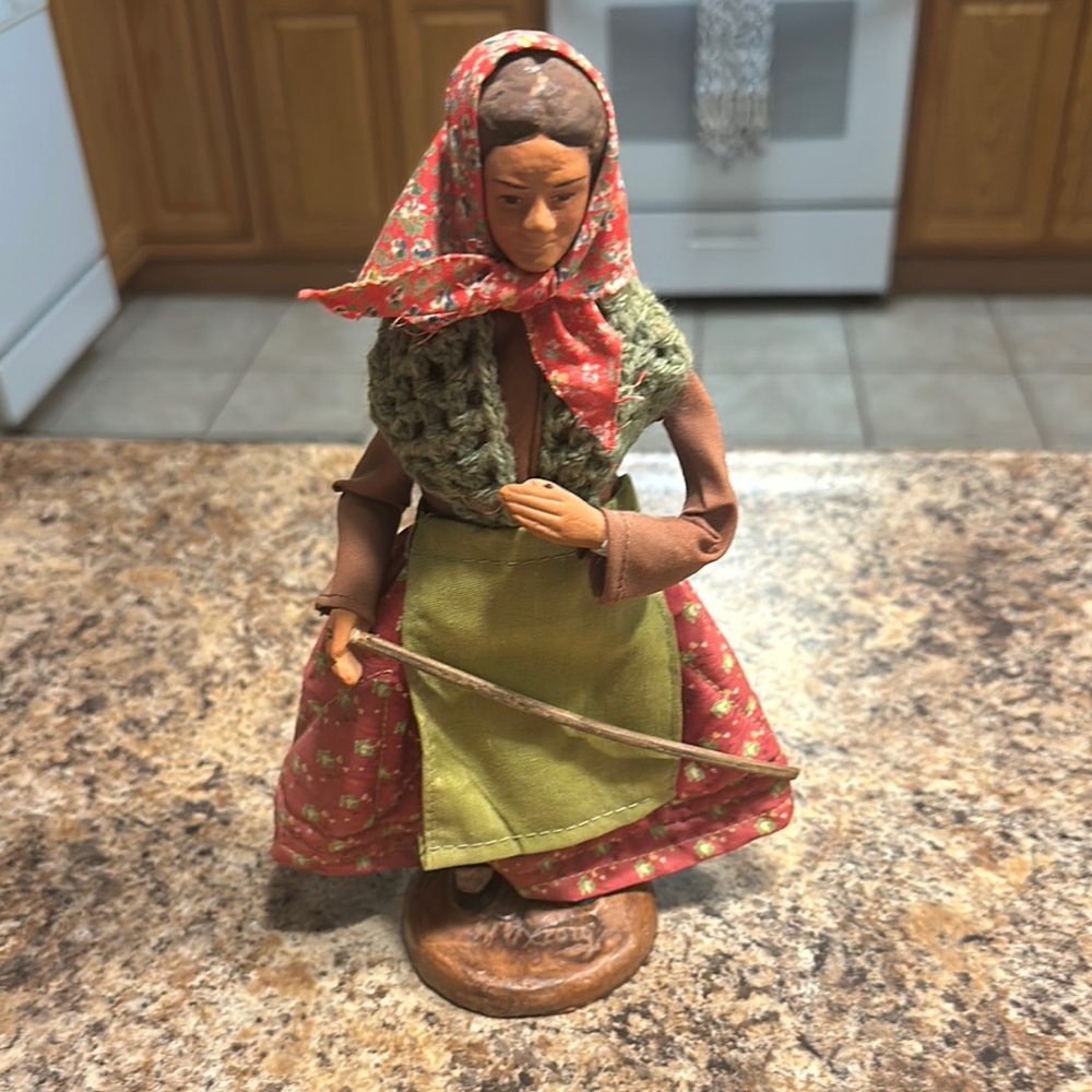 Vintage Santon French Handcrafted Folk Art Doll with Floral Shawl